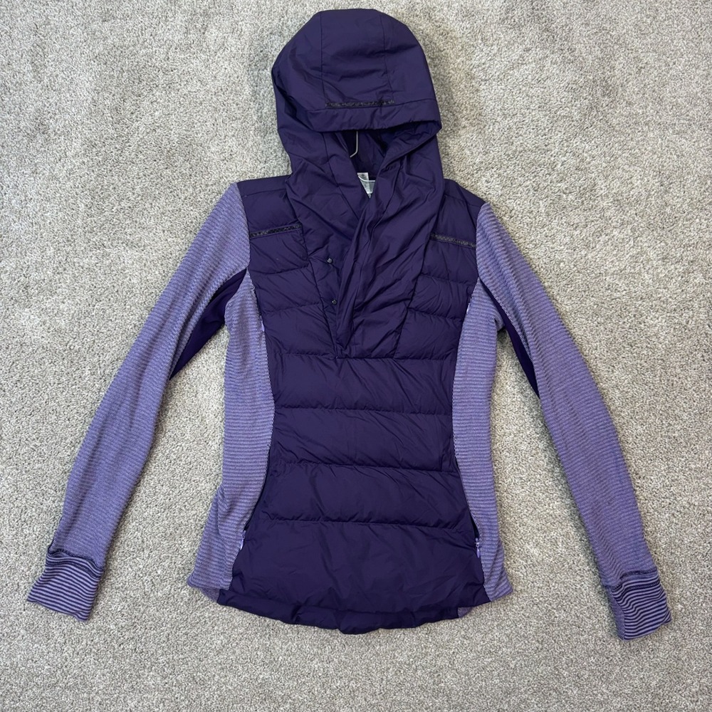 Lululemon Down For It All Pullover Hoodie Women 6 Purple Quilted Hybrid Jacket
